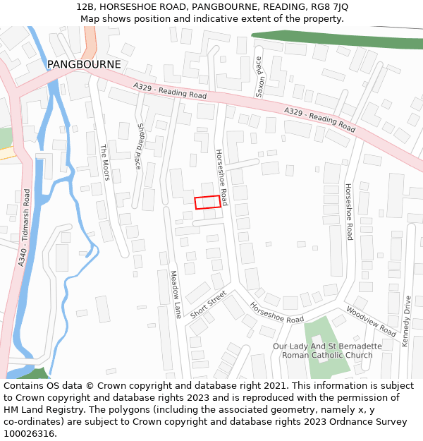 12B, HORSESHOE ROAD, PANGBOURNE, READING, RG8 7JQ: Location map and indicative extent of plot