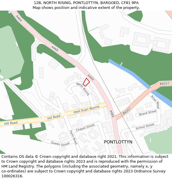 12B, NORTH RISING, PONTLOTTYN, BARGOED, CF81 9PA: Location map and indicative extent of plot