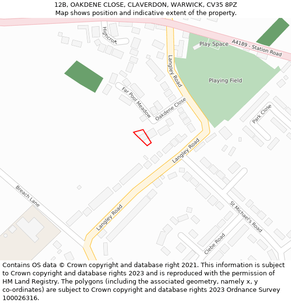 12B, OAKDENE CLOSE, CLAVERDON, WARWICK, CV35 8PZ: Location map and indicative extent of plot