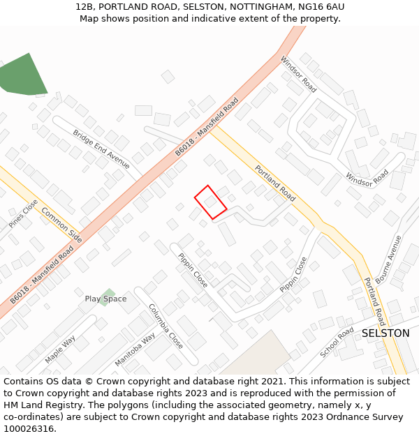 12B, PORTLAND ROAD, SELSTON, NOTTINGHAM, NG16 6AU: Location map and indicative extent of plot