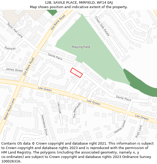 12B, SAVILE PLACE, MIRFIELD, WF14 0AJ: Location map and indicative extent of plot
