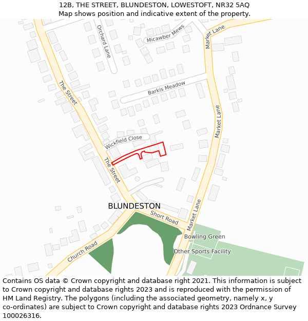 12B, THE STREET, BLUNDESTON, LOWESTOFT, NR32 5AQ: Location map and indicative extent of plot