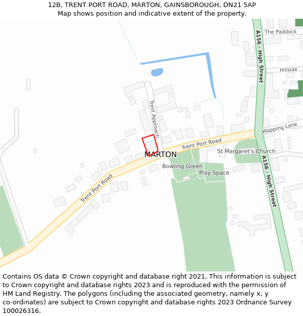 12B, TRENT PORT ROAD, MARTON, GAINSBOROUGH, DN21 5AP: Location map and indicative extent of plot