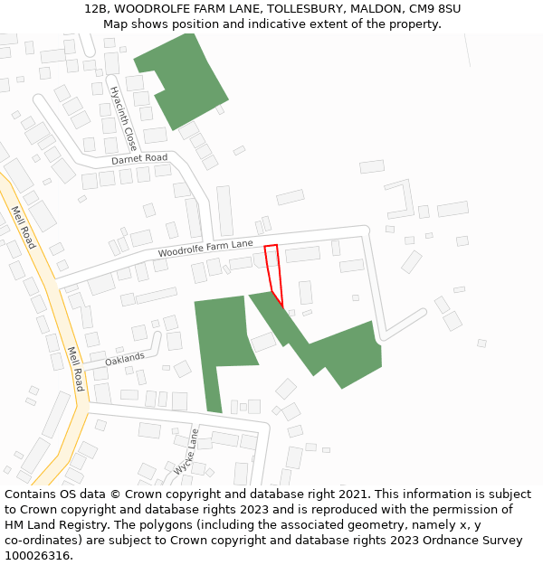 12B, WOODROLFE FARM LANE, TOLLESBURY, MALDON, CM9 8SU: Location map and indicative extent of plot
