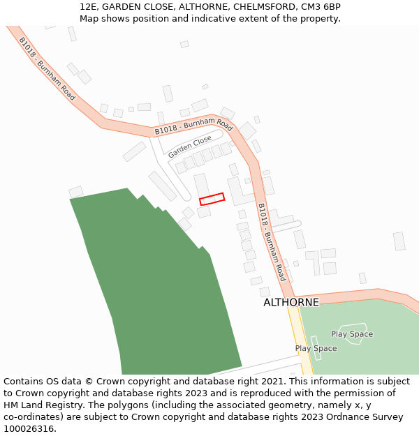 12E, GARDEN CLOSE, ALTHORNE, CHELMSFORD, CM3 6BP: Location map and indicative extent of plot
