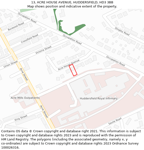 13, ACRE HOUSE AVENUE, HUDDERSFIELD, HD3 3BB: Location map and indicative extent of plot