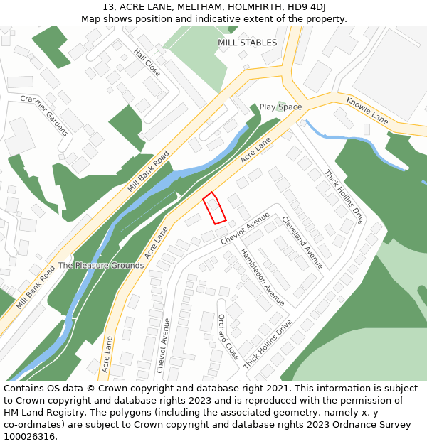 13, ACRE LANE, MELTHAM, HOLMFIRTH, HD9 4DJ: Location map and indicative extent of plot