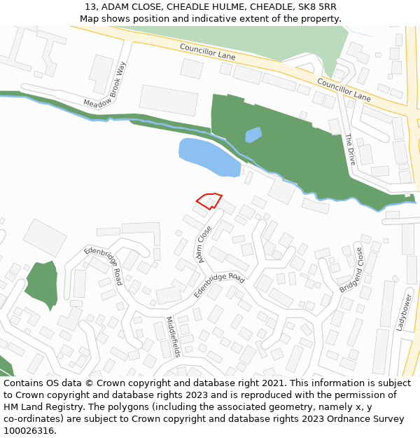 13, ADAM CLOSE, CHEADLE HULME, CHEADLE, SK8 5RR: Location map and indicative extent of plot