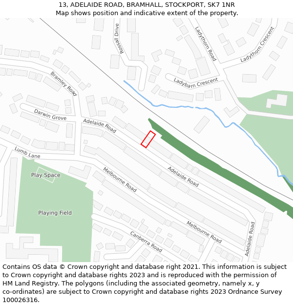 13, ADELAIDE ROAD, BRAMHALL, STOCKPORT, SK7 1NR: Location map and indicative extent of plot