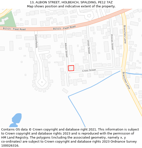 13, ALBION STREET, HOLBEACH, SPALDING, PE12 7AZ: Location map and indicative extent of plot