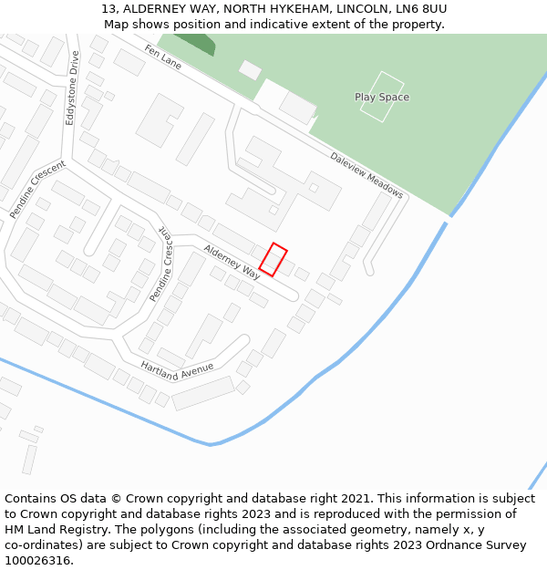 13, ALDERNEY WAY, NORTH HYKEHAM, LINCOLN, LN6 8UU: Location map and indicative extent of plot