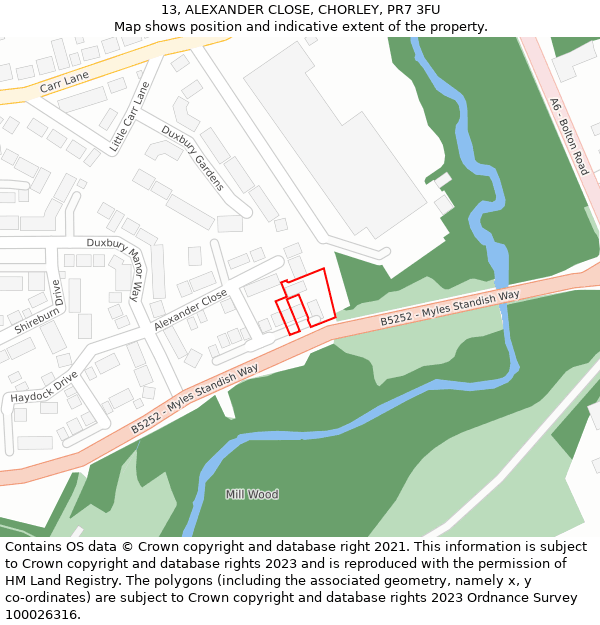 13, ALEXANDER CLOSE, CHORLEY, PR7 3FU: Location map and indicative extent of plot