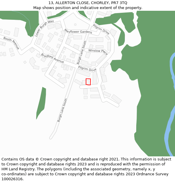 13, ALLERTON CLOSE, CHORLEY, PR7 3TQ: Location map and indicative extent of plot