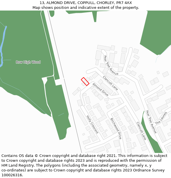 13, ALMOND DRIVE, COPPULL, CHORLEY, PR7 4AX: Location map and indicative extent of plot