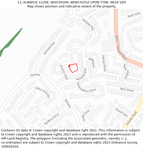 13, ALNWICK CLOSE, WHICKHAM, NEWCASTLE UPON TYNE, NE16 5ZD: Location map and indicative extent of plot