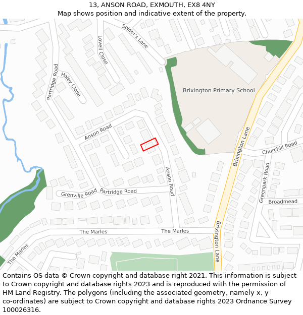 13, ANSON ROAD, EXMOUTH, EX8 4NY: Location map and indicative extent of plot