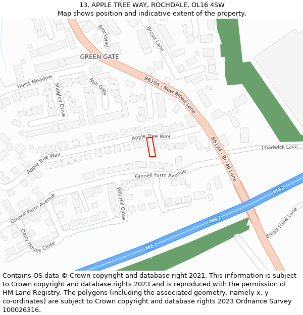 13, APPLE TREE WAY, ROCHDALE, OL16 4SW: Location map and indicative extent of plot