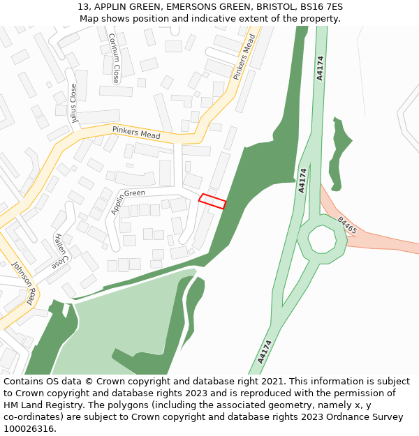 13, APPLIN GREEN, EMERSONS GREEN, BRISTOL, BS16 7ES: Location map and indicative extent of plot