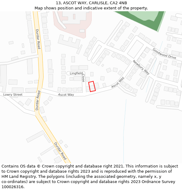 13, ASCOT WAY, CARLISLE, CA2 4NB: Location map and indicative extent of plot