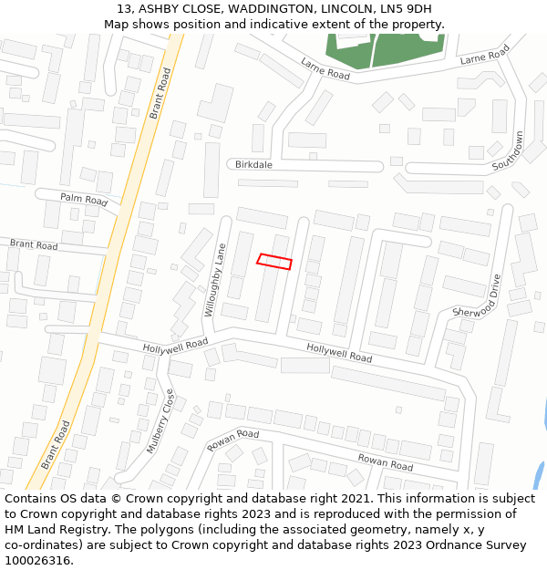 13, ASHBY CLOSE, WADDINGTON, LINCOLN, LN5 9DH: Location map and indicative extent of plot