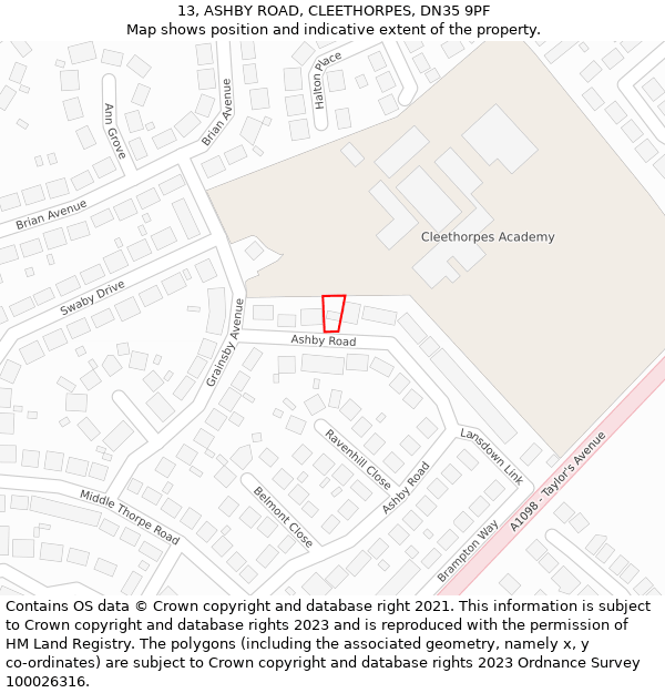 13, ASHBY ROAD, CLEETHORPES, DN35 9PF: Location map and indicative extent of plot
