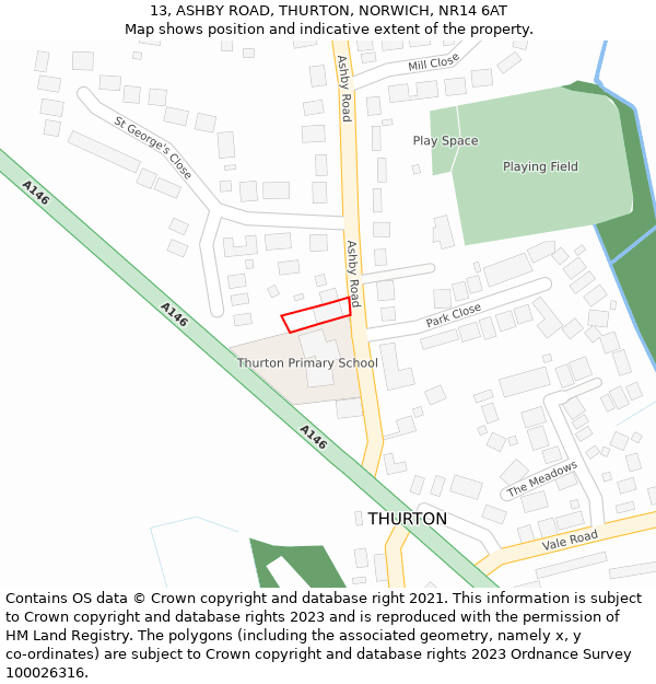 13, ASHBY ROAD, THURTON, NORWICH, NR14 6AT: Location map and indicative extent of plot