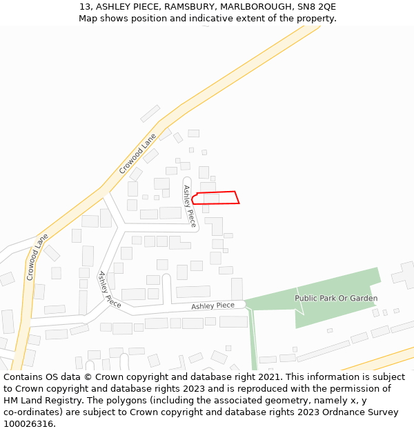 13, ASHLEY PIECE, RAMSBURY, MARLBOROUGH, SN8 2QE: Location map and indicative extent of plot