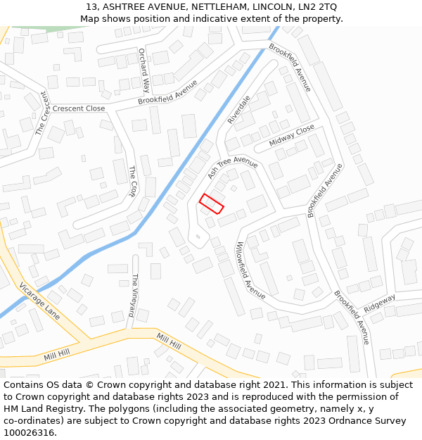 13, ASHTREE AVENUE, NETTLEHAM, LINCOLN, LN2 2TQ: Location map and indicative extent of plot