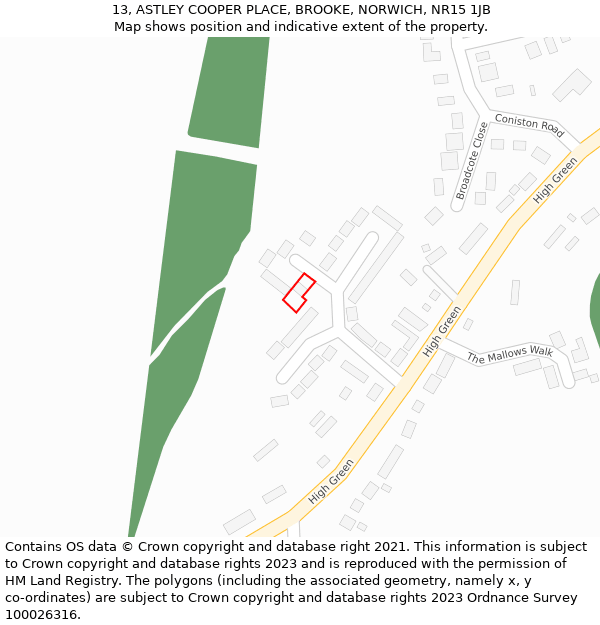 13, ASTLEY COOPER PLACE, BROOKE, NORWICH, NR15 1JB: Location map and indicative extent of plot