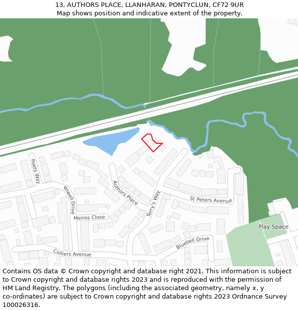 13, AUTHORS PLACE, LLANHARAN, PONTYCLUN, CF72 9UR: Location map and indicative extent of plot