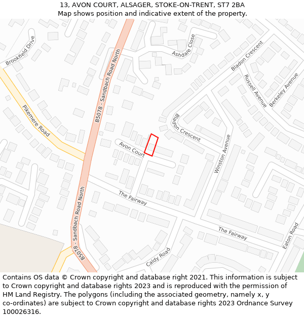 13, AVON COURT, ALSAGER, STOKE-ON-TRENT, ST7 2BA: Location map and indicative extent of plot