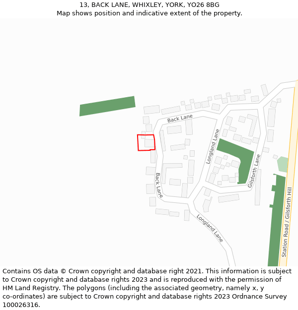 13, BACK LANE, WHIXLEY, YORK, YO26 8BG: Location map and indicative extent of plot