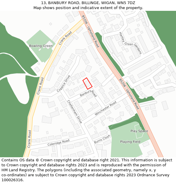 13, BANBURY ROAD, BILLINGE, WIGAN, WN5 7DZ: Location map and indicative extent of plot