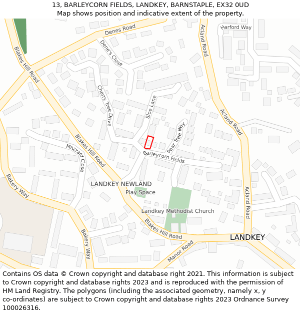 13, BARLEYCORN FIELDS, LANDKEY, BARNSTAPLE, EX32 0UD: Location map and indicative extent of plot