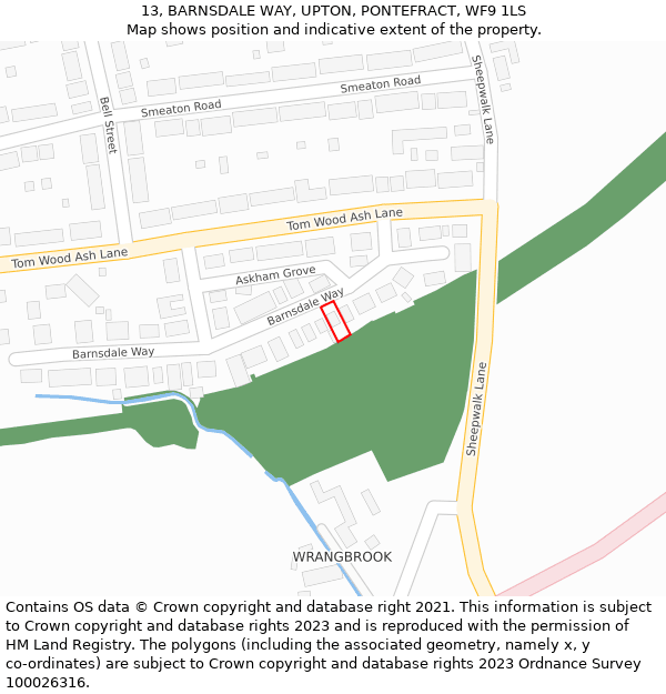 13, BARNSDALE WAY, UPTON, PONTEFRACT, WF9 1LS: Location map and indicative extent of plot