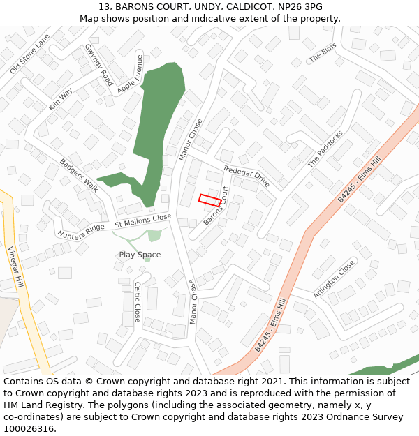 13, BARONS COURT, UNDY, CALDICOT, NP26 3PG: Location map and indicative extent of plot