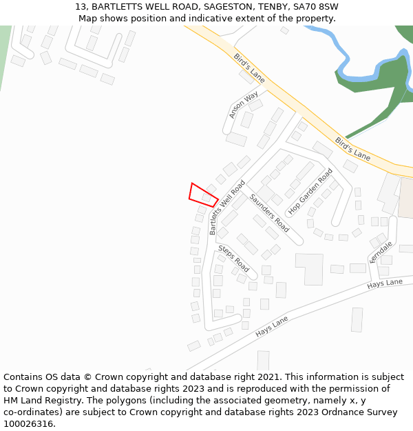 13, BARTLETTS WELL ROAD, SAGESTON, TENBY, SA70 8SW: Location map and indicative extent of plot