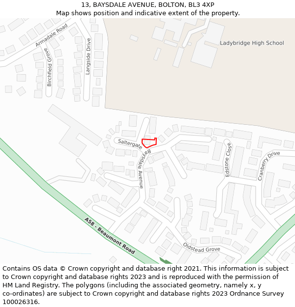 13, BAYSDALE AVENUE, BOLTON, BL3 4XP: Location map and indicative extent of plot