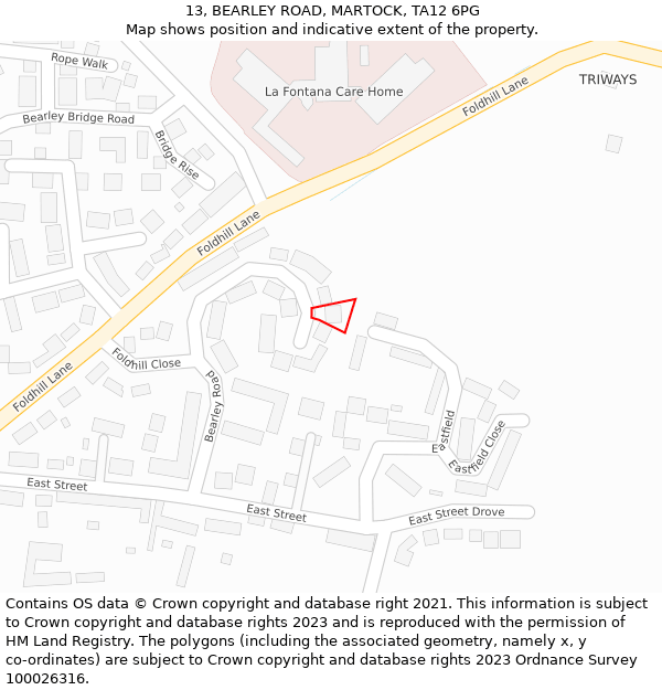 13, BEARLEY ROAD, MARTOCK, TA12 6PG: Location map and indicative extent of plot