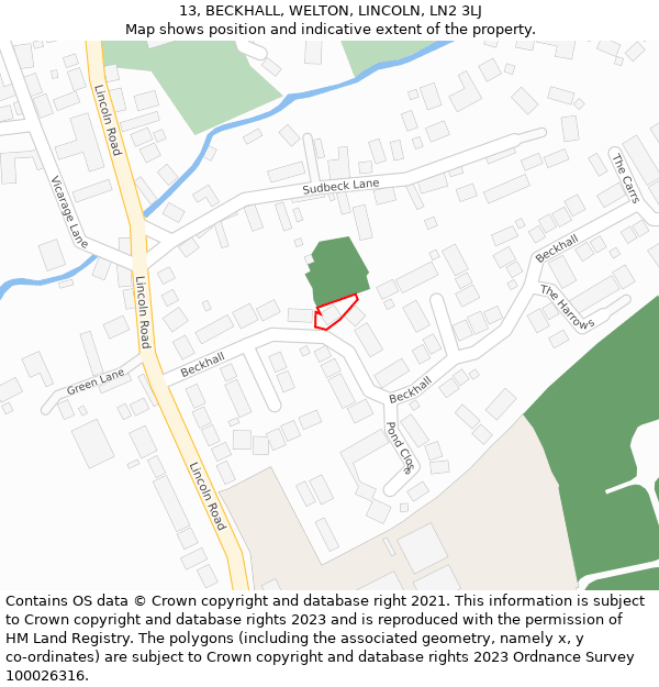 13, BECKHALL, WELTON, LINCOLN, LN2 3LJ: Location map and indicative extent of plot