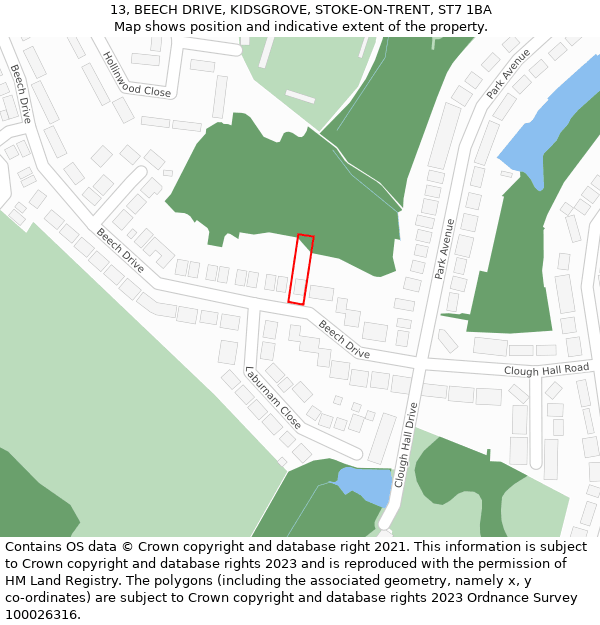 13, BEECH DRIVE, KIDSGROVE, STOKE-ON-TRENT, ST7 1BA: Location map and indicative extent of plot