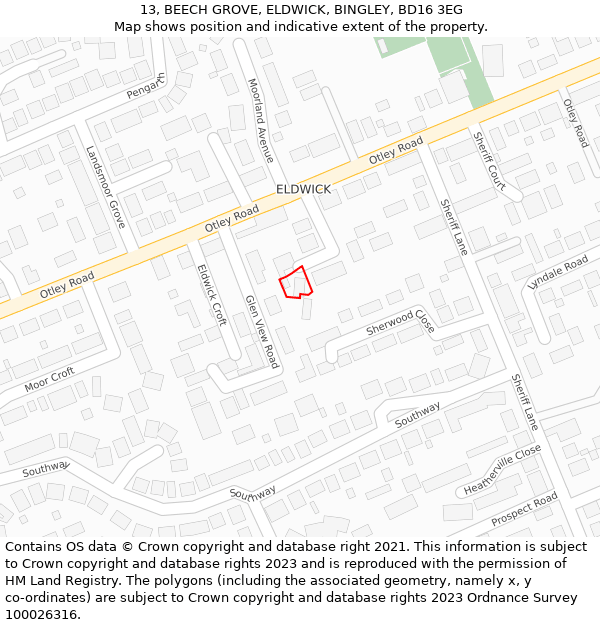 13, BEECH GROVE, ELDWICK, BINGLEY, BD16 3EG: Location map and indicative extent of plot