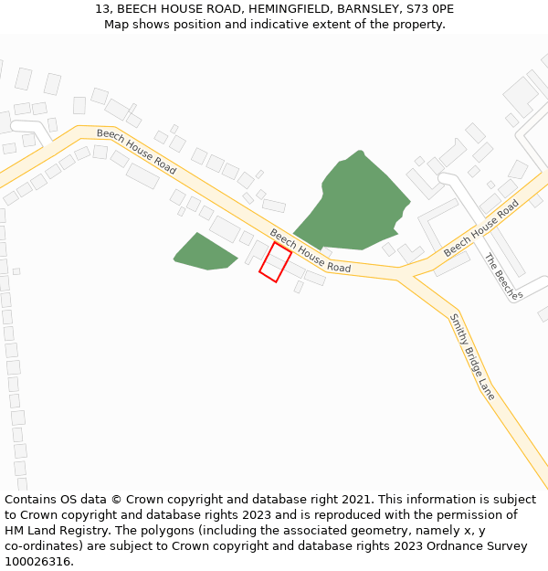 13, BEECH HOUSE ROAD, HEMINGFIELD, BARNSLEY, S73 0PE: Location map and indicative extent of plot