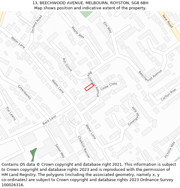 13, BEECHWOOD AVENUE, MELBOURN, ROYSTON, SG8 6BH: Location map and indicative extent of plot