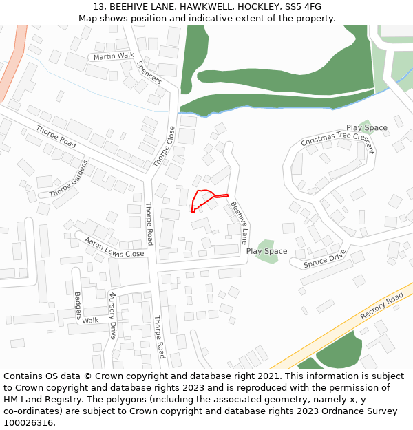 13, BEEHIVE LANE, HAWKWELL, HOCKLEY, SS5 4FG: Location map and indicative extent of plot