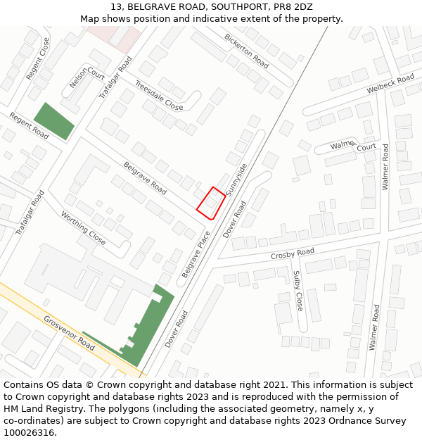 13, BELGRAVE ROAD, SOUTHPORT, PR8 2DZ: Location map and indicative extent of plot