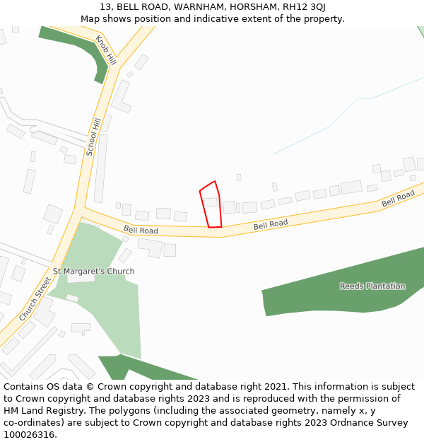 13, BELL ROAD, WARNHAM, HORSHAM, RH12 3QJ: Location map and indicative extent of plot