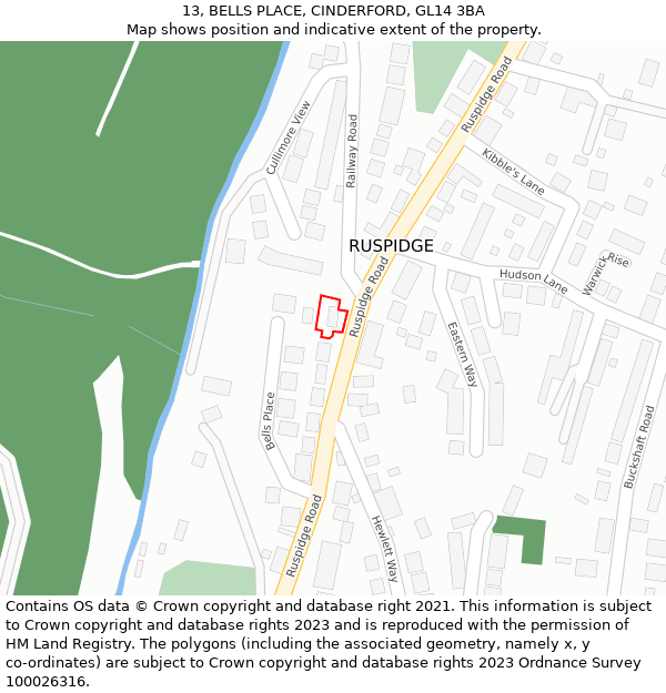 13, BELLS PLACE, CINDERFORD, GL14 3BA: Location map and indicative extent of plot