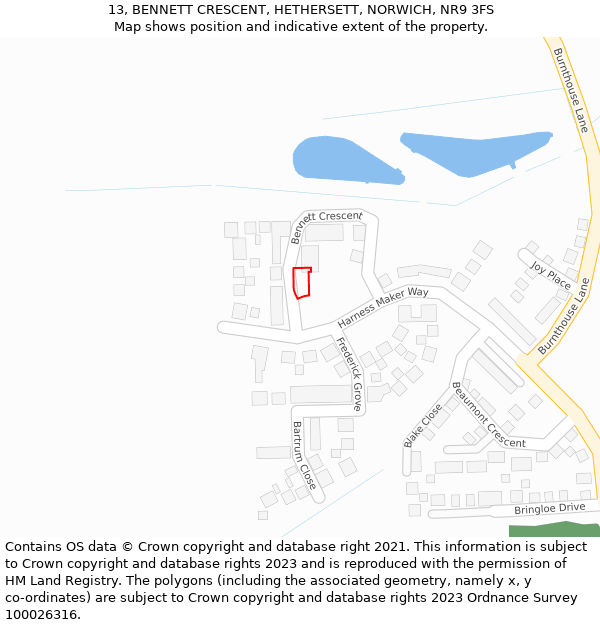 13, BENNETT CRESCENT, HETHERSETT, NORWICH, NR9 3FS: Location map and indicative extent of plot