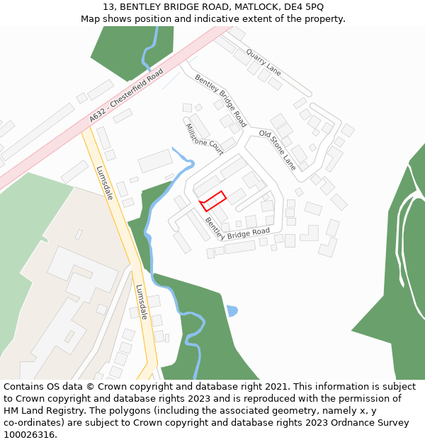 13, BENTLEY BRIDGE ROAD, MATLOCK, DE4 5PQ: Location map and indicative extent of plot